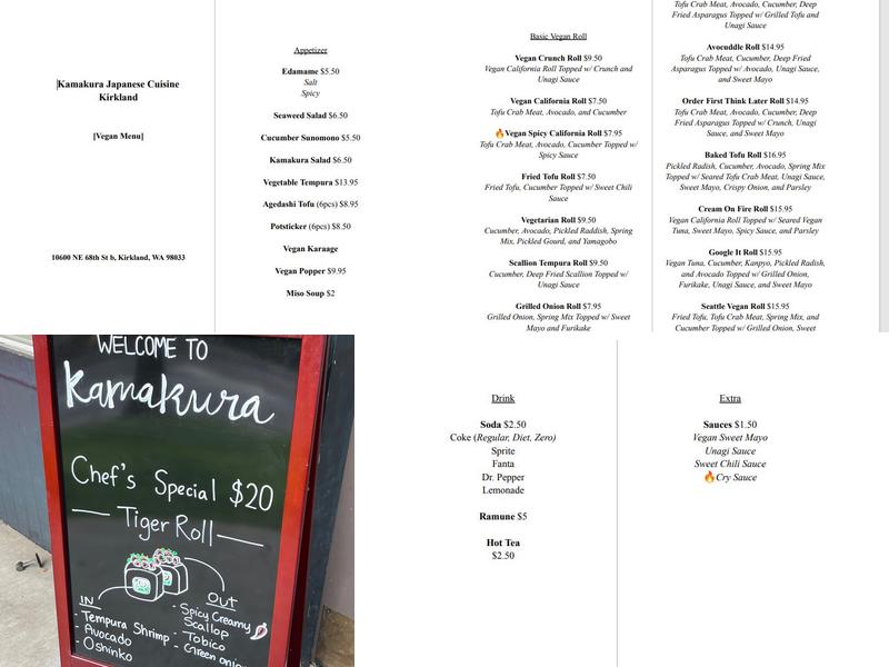 Kamakura Kirkland Menu