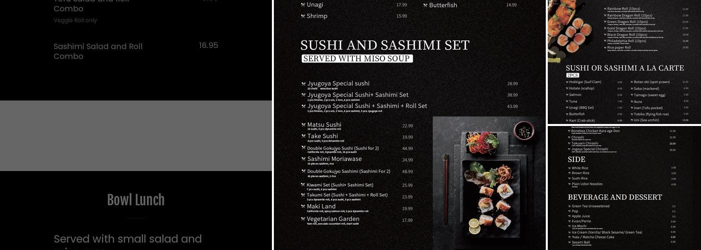 Jyugoya Japanese Restaurant Menu