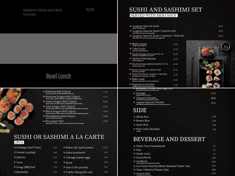 Jyugoya Japanese Restaurant Menu