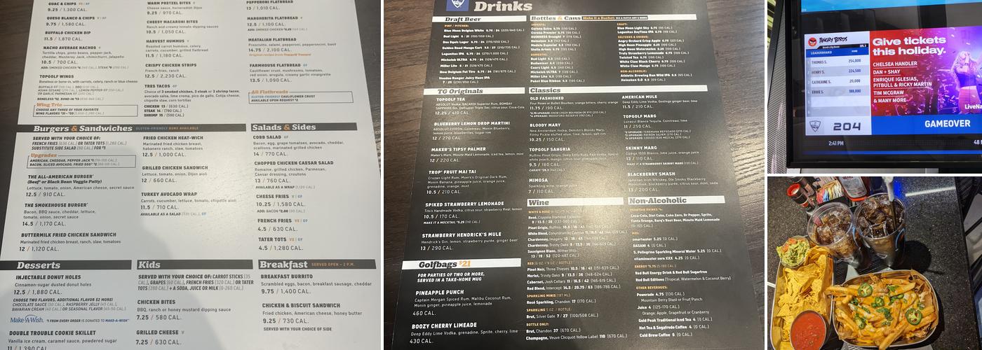 Topgolf Menu