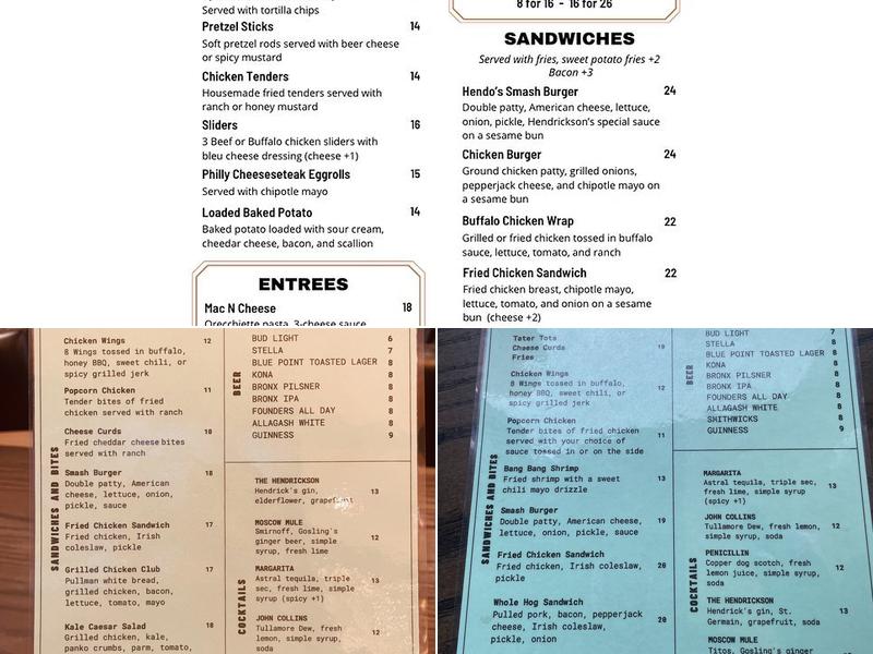 Hendrickson's Menu