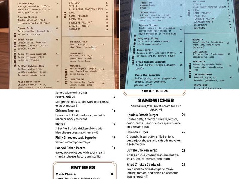 Hendrickson's Menu