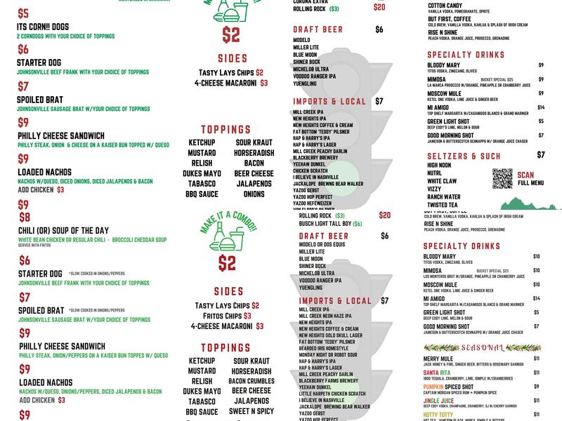 The Green Light Bar Menu