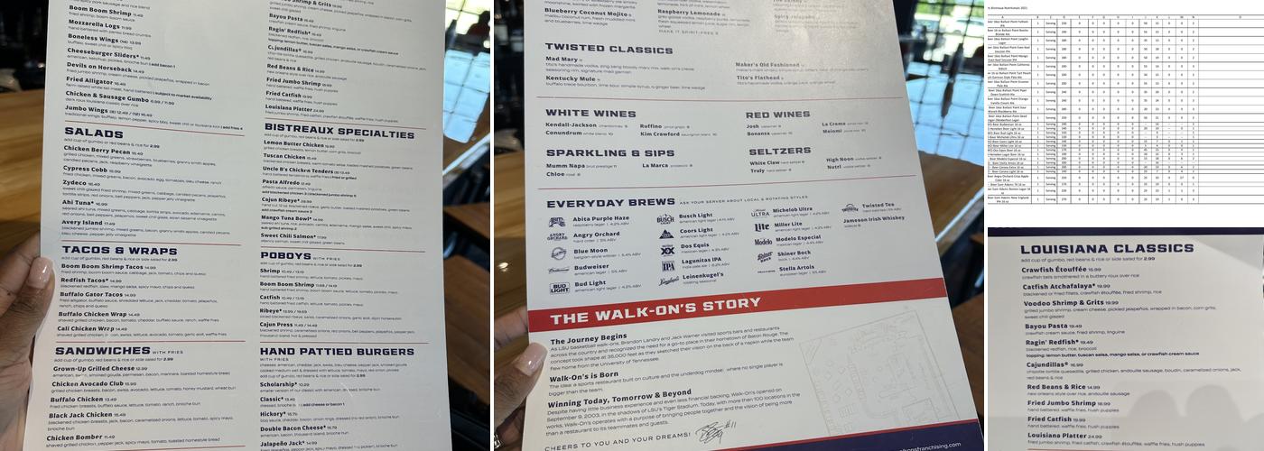 Walk-On’s Sports Bistreaux – Conroe, TX Menu