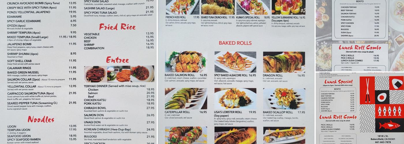 KUMA SUSHI, Bakersfield Downtown Menu