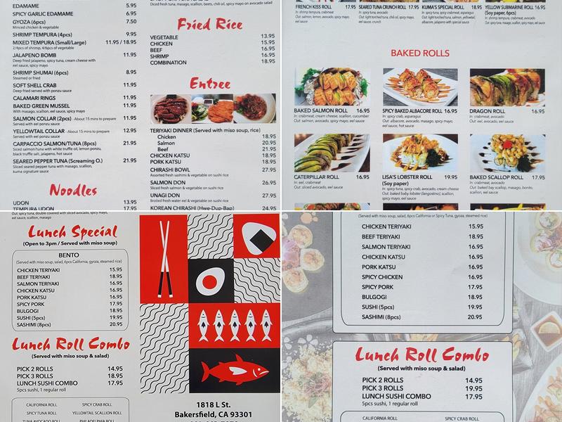 KUMA SUSHI, Bakersfield Downtown Menu