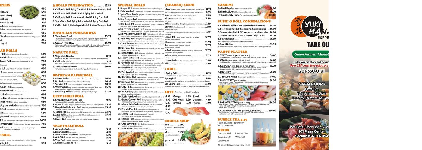 yukihana express Menu