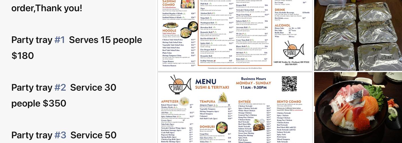 HAKU SUSHI & TERIYAKI Menu