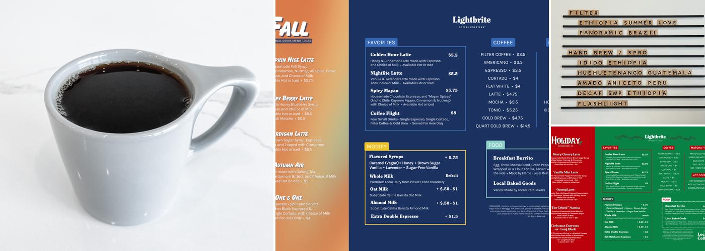 Lightbrite Coffee Roasters Menu