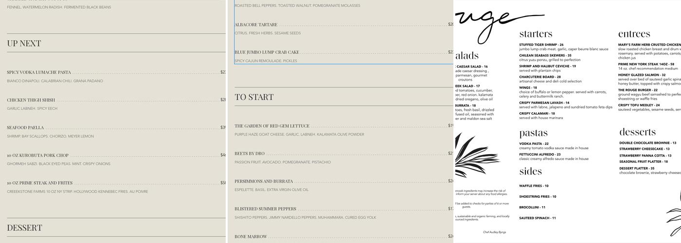 Rouge - Restaurant and Bar Menu