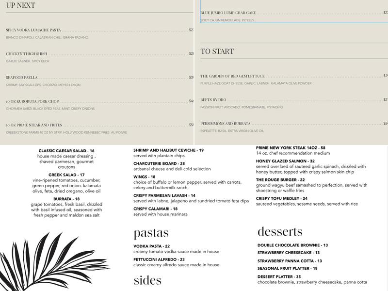 Rouge - Restaurant and Bar Menu