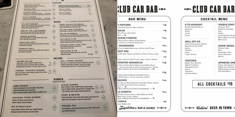 Club Car Bar Menu