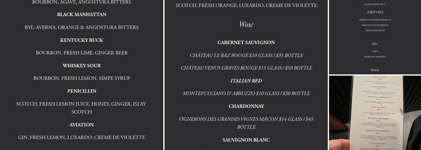 Nora's Speakeasy Menu