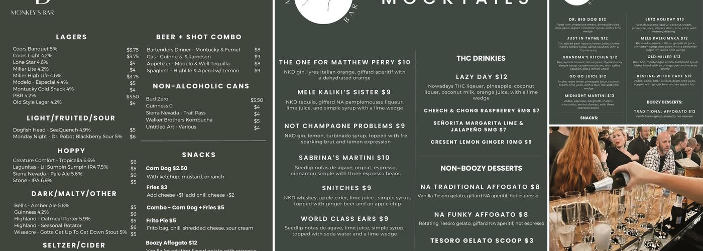 Monkey's Bar Menu