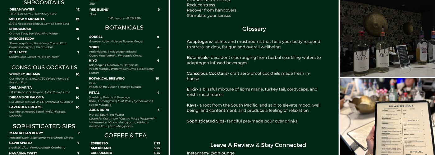 Dream House Lounge Menu