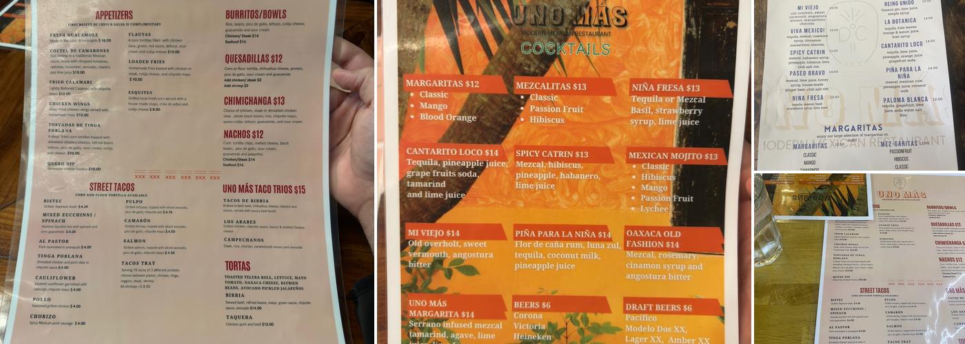 Uno Más Modern Mexican kitchen Menu