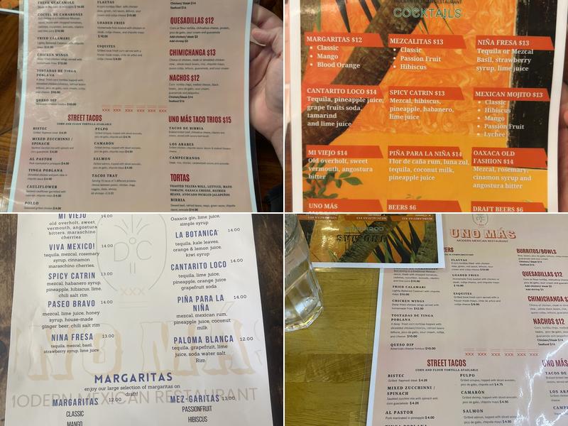 Uno Más Modern Mexican kitchen Menu