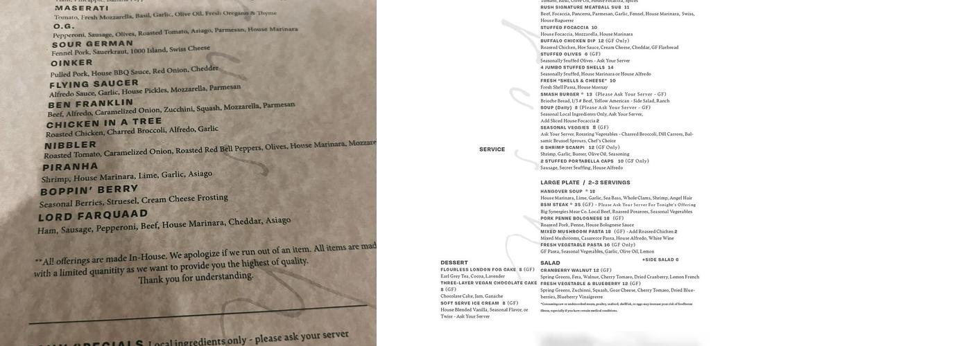 Rush rooftop restaurant Menu