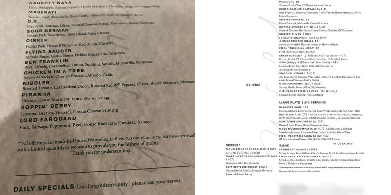 Rush rooftop restaurant Menu