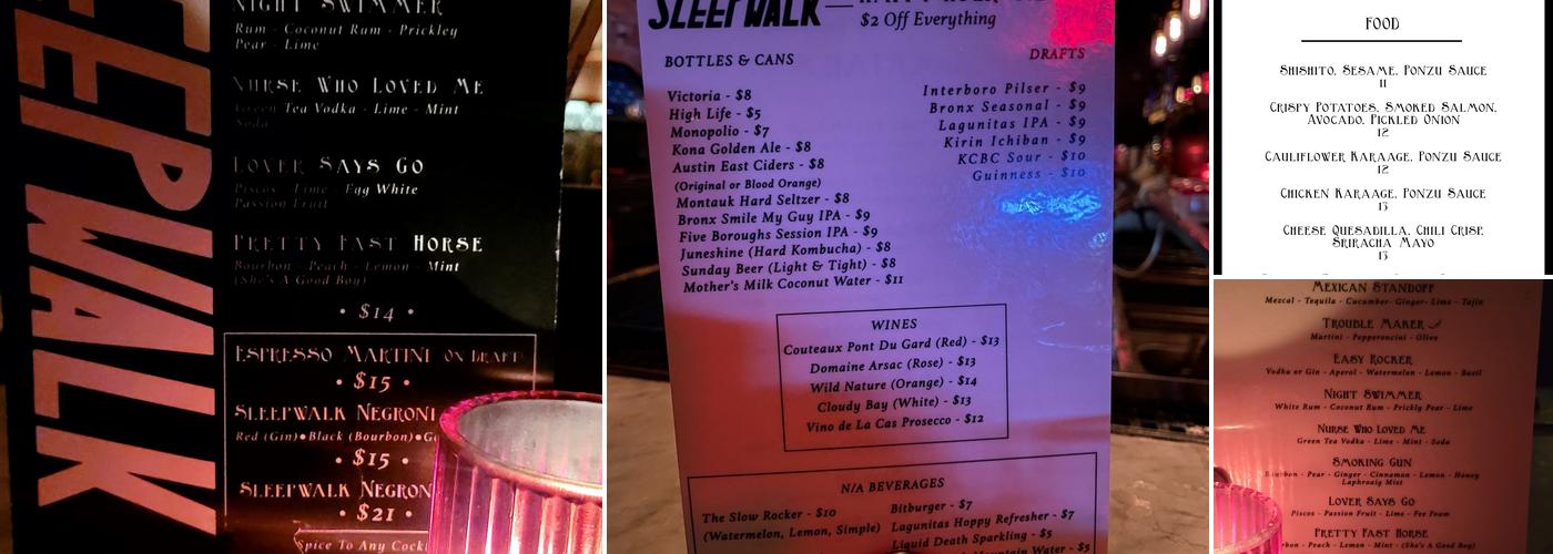 Sleepwalk Menu