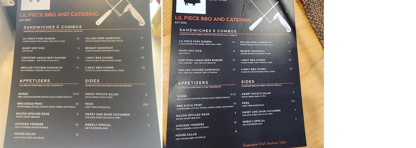 Lil' Piece BBQ and Catering Menu