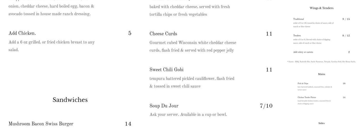 Andon's Pub Menu