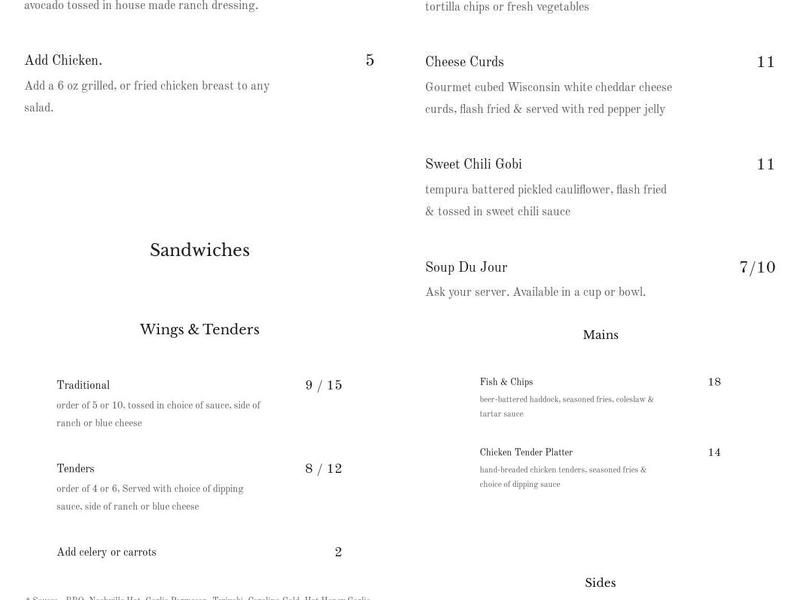 Andon's Pub Menu