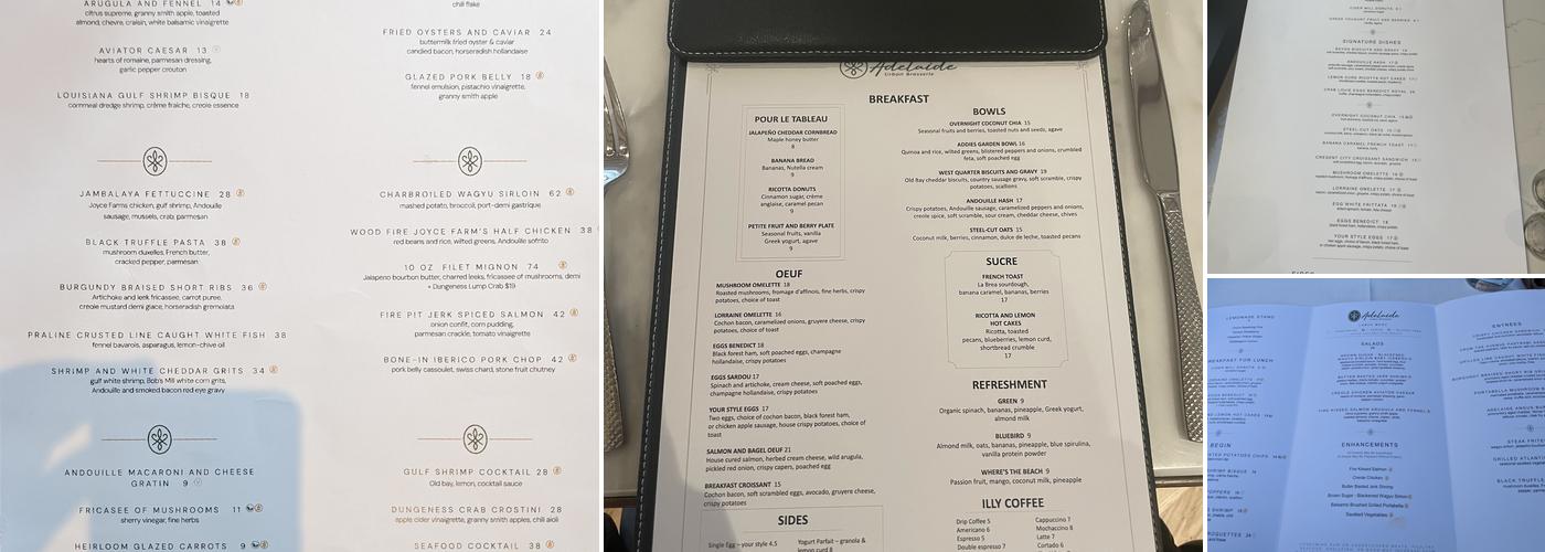 Adelaide Menu
