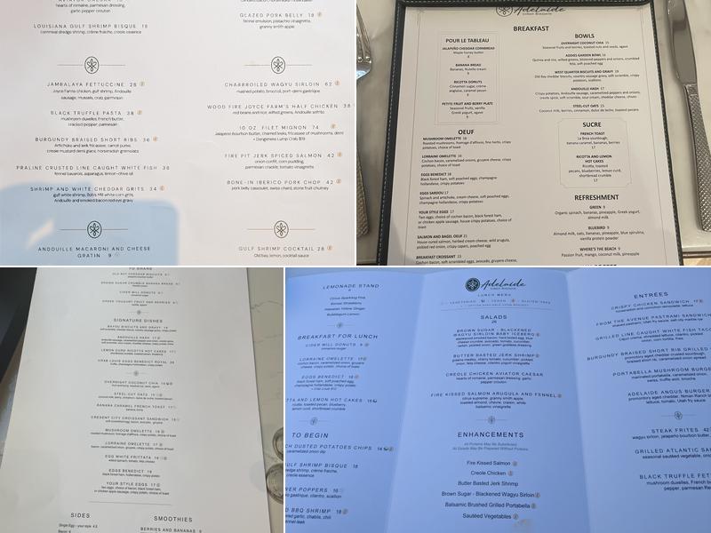Adelaide Menu