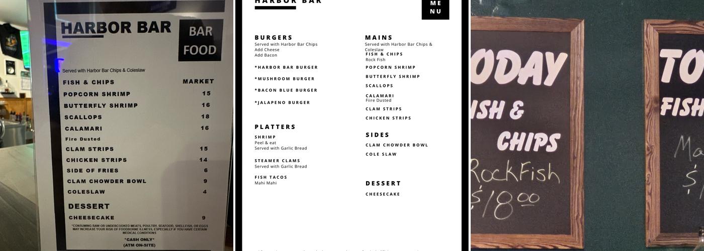 Harbor bar Menu
