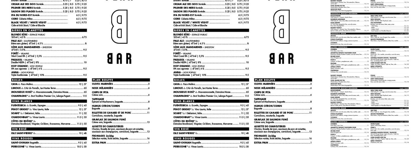 Bar Plan-B Menu