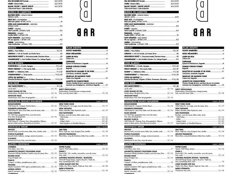 Bar Plan-B Menu