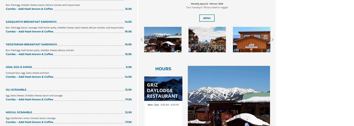 Griz Lodge Menu