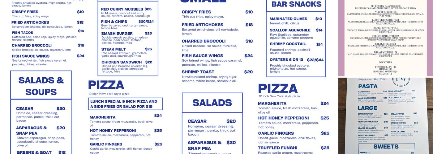 Park West Inc. Menu