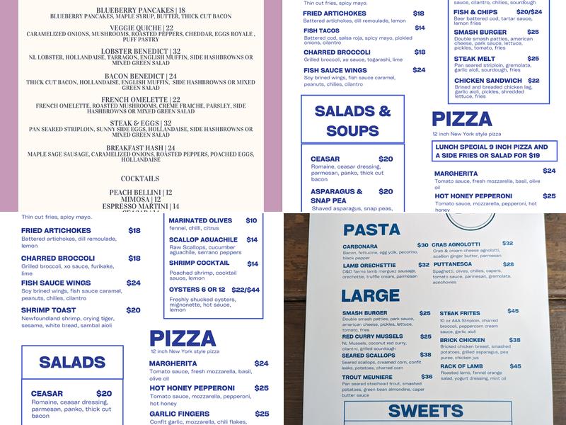 Park West Inc. Menu