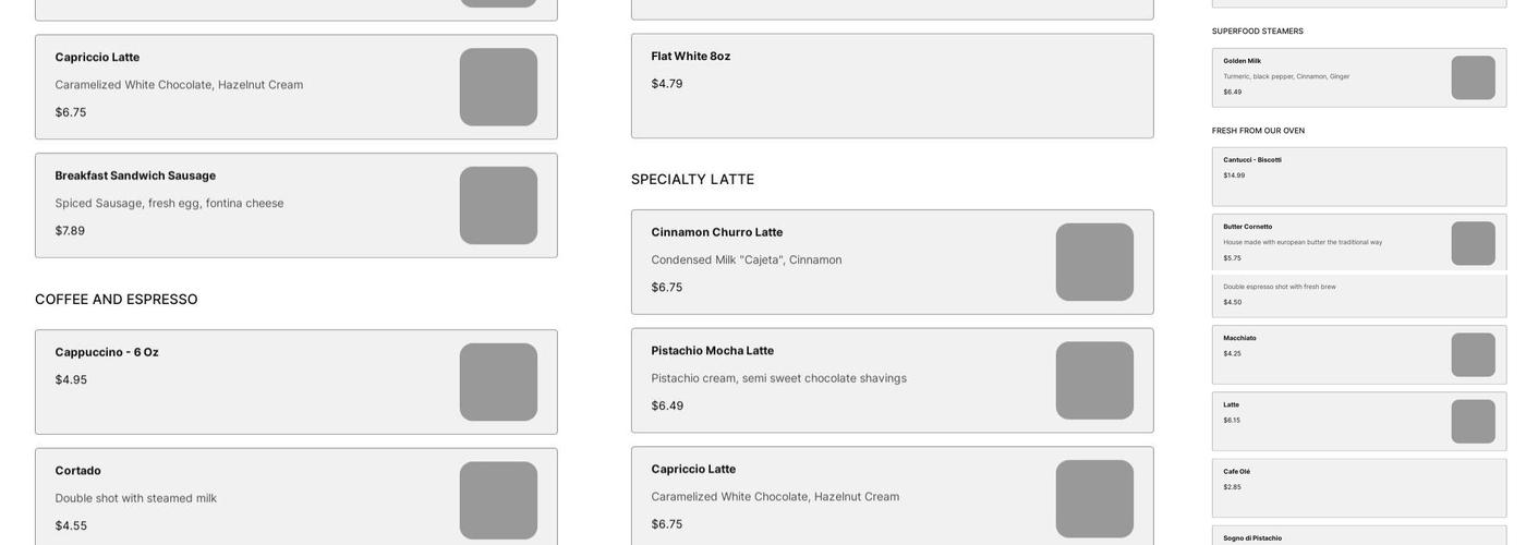 Caffé Capriccio Menu