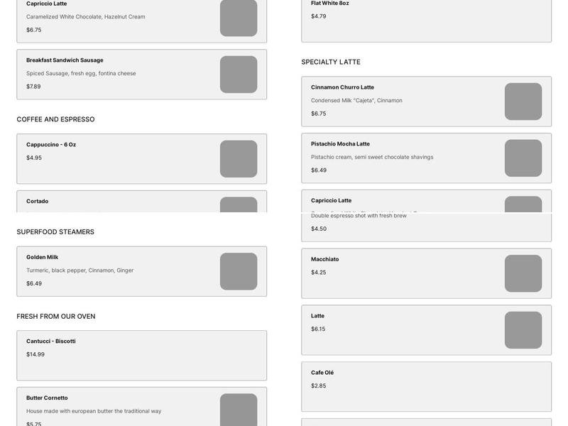 Caffé Capriccio Menu