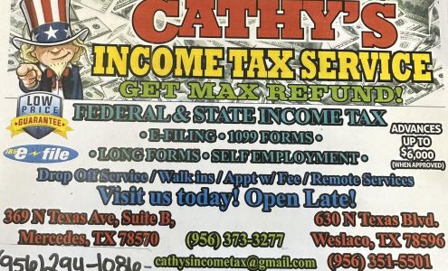 Cathy's Income Tax Services 369 N Texas Ave # B, Mercedes Texas 78570