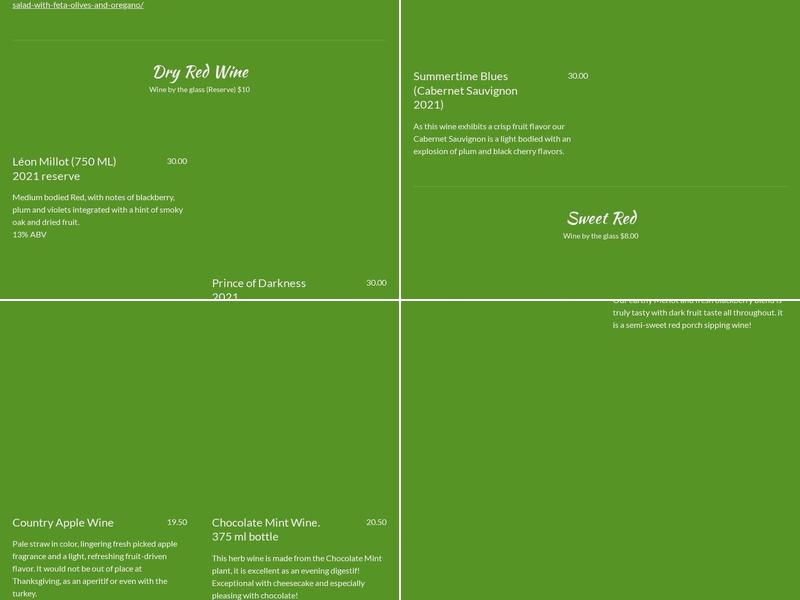 The New River Vineyard & Winery LLC Menu