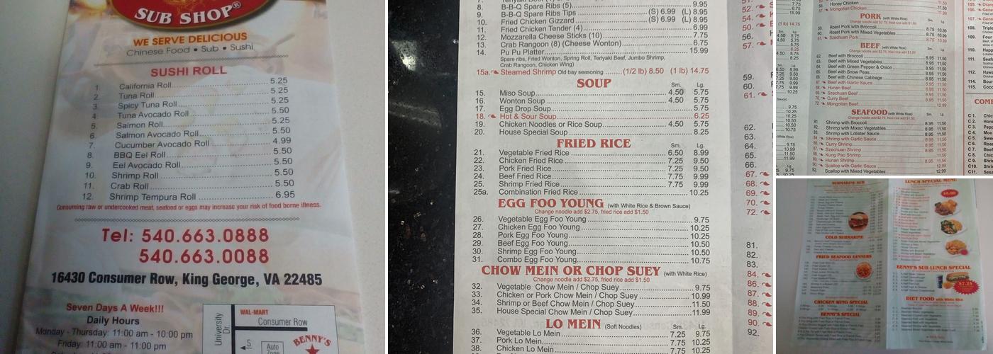 Benny's Menu