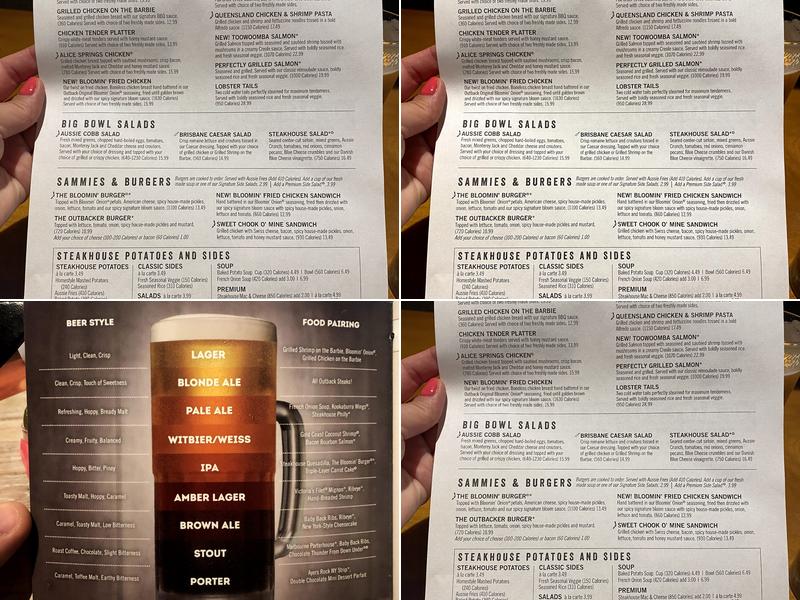 Outback Steakhouse Menu