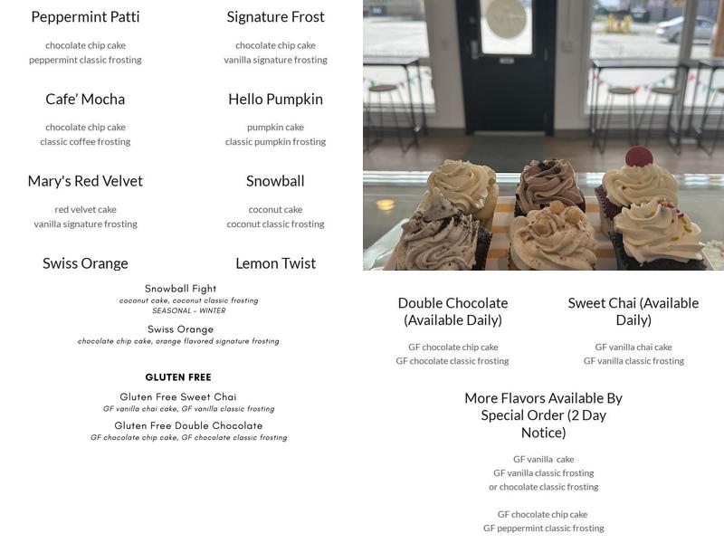 Frost Cupcake Shop Menu