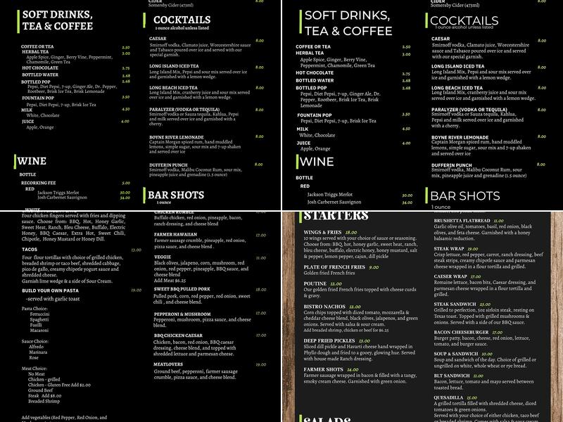 Boyne River Bistro Menu