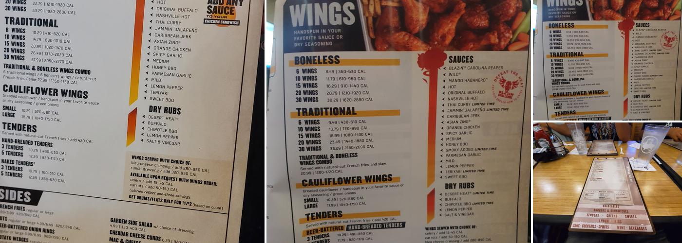 Buffalo Wild Wings Menu