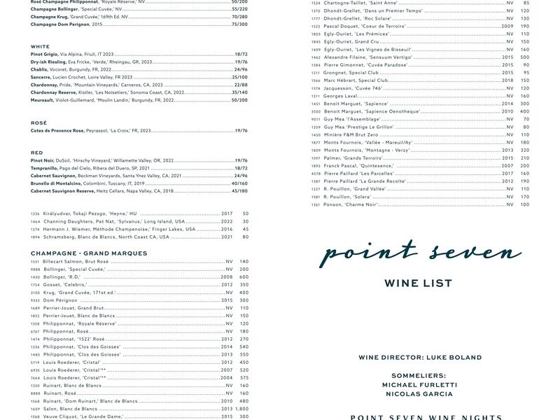 Point Seven Menu
