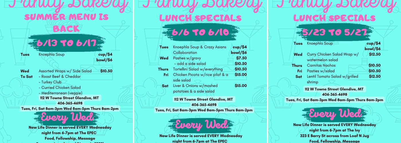 Trinity Bakery Menu