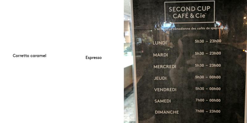 Second Cup Café Menu
