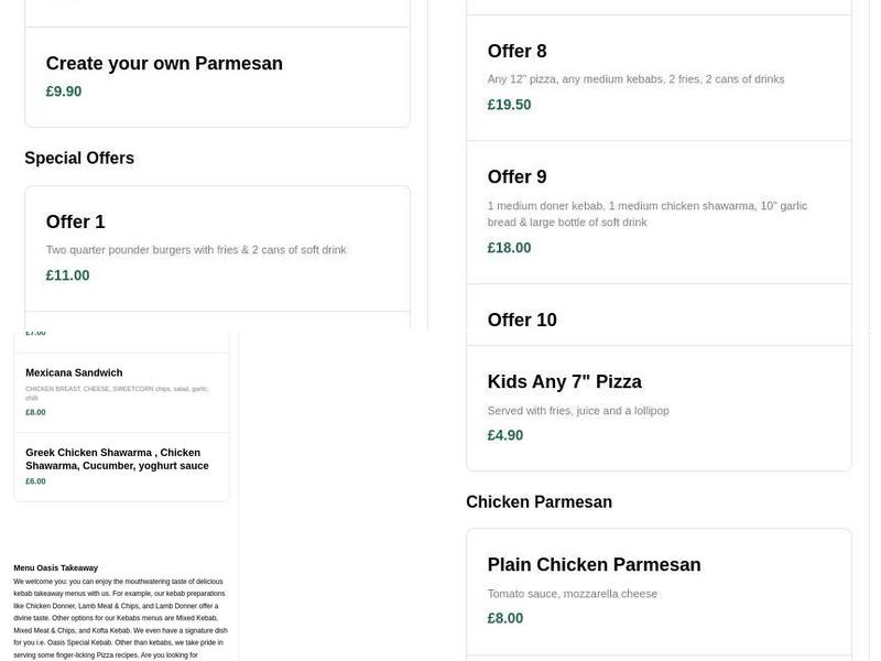 Oasis Takeaway Menu