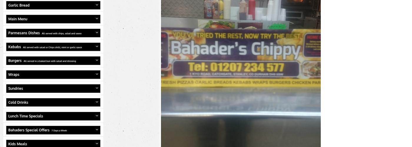 Bahaders Chippy Menu