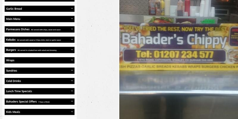 Bahaders Chippy Menu
